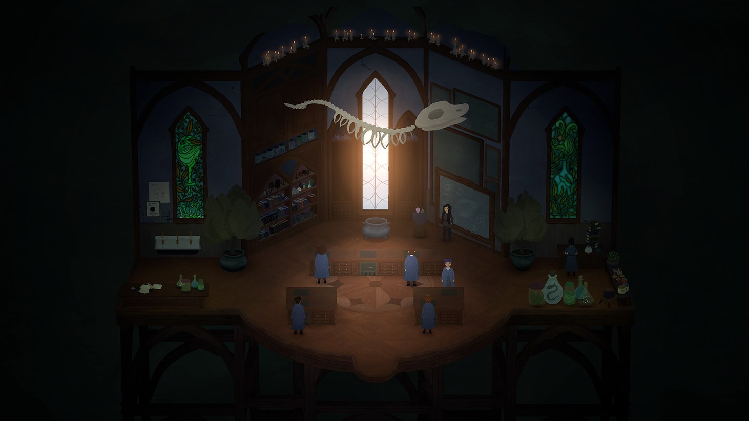 Chapel interior with stained glass in Glimmerwick